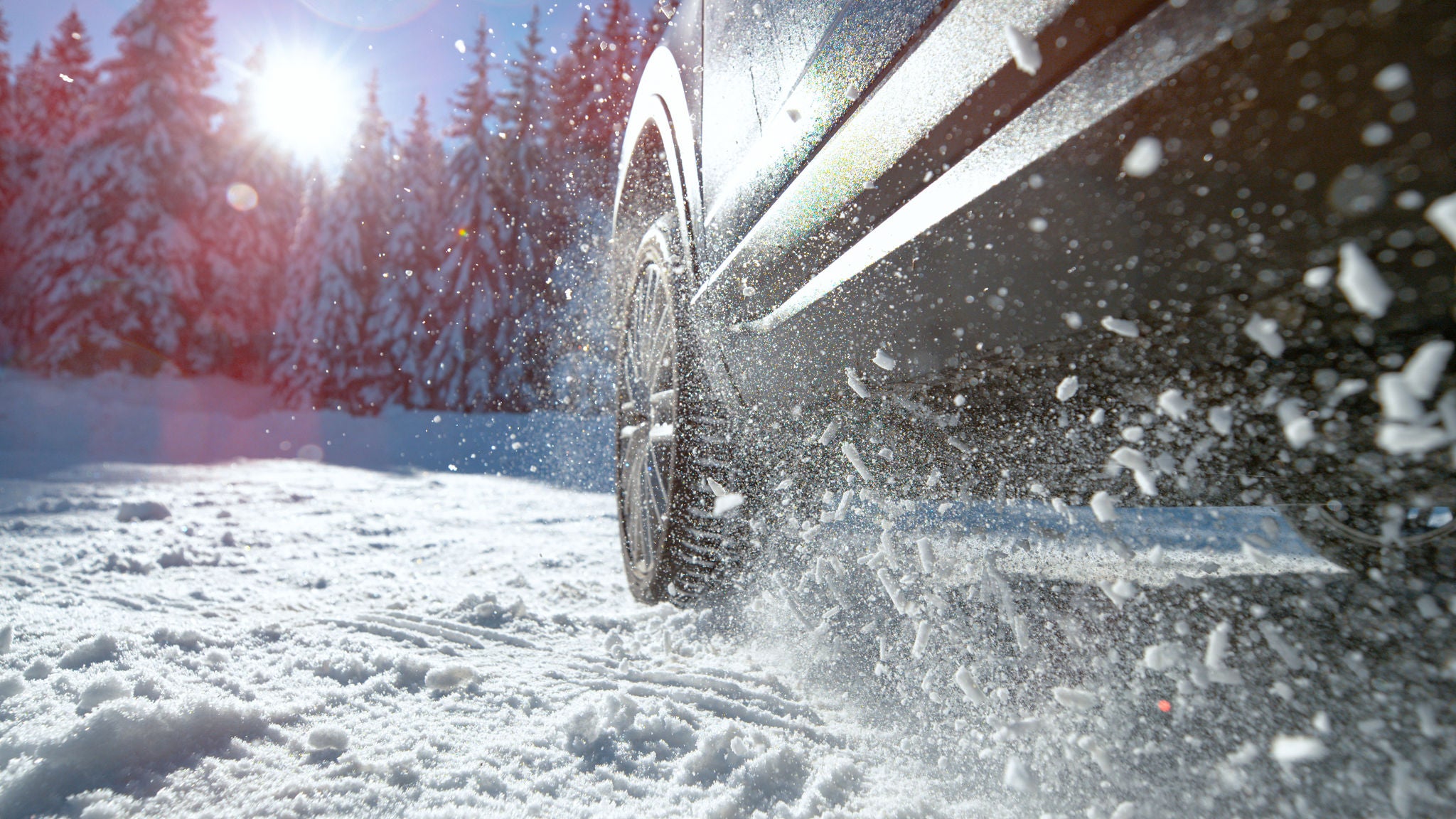 Barum Car driving on Snow Lens flare Close-up